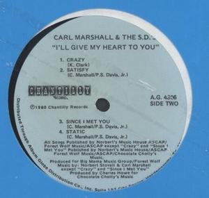 Back Cover Album Carl Marshall And The S.d.'s - I'll Give My Heart To You