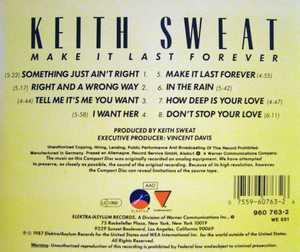 Back Cover Album Keith Sweat - Make It Last Forever  | elektra records | 960763-2 | DE