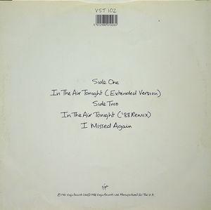 Back Cover Single Phil Collins - In The Air Tonight (Ben Liebrand)