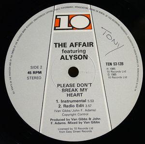 Back Cover Single The Affair - Please Don't Break My Heart feat. Alyson