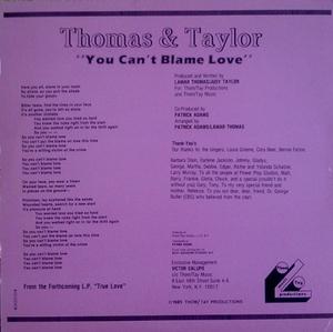 Back Cover Single Thomas And Taylor - You Can't Blame Love