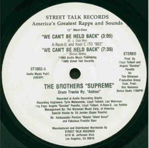 Front Cover Single The Brothers Supreme - We Can't Be Held Back