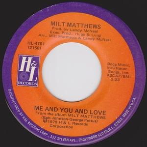 Front Cover Single Milt Matthews - Me And You And Love