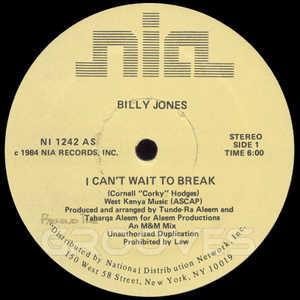 Front Cover Single Billy Jones - I Can't Wait To Break