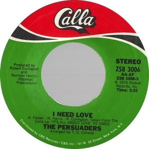 Front Cover Single The Persuaders - I Need Love