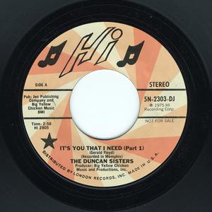 Front Cover Single Duncan Sisters - It's You That I Need